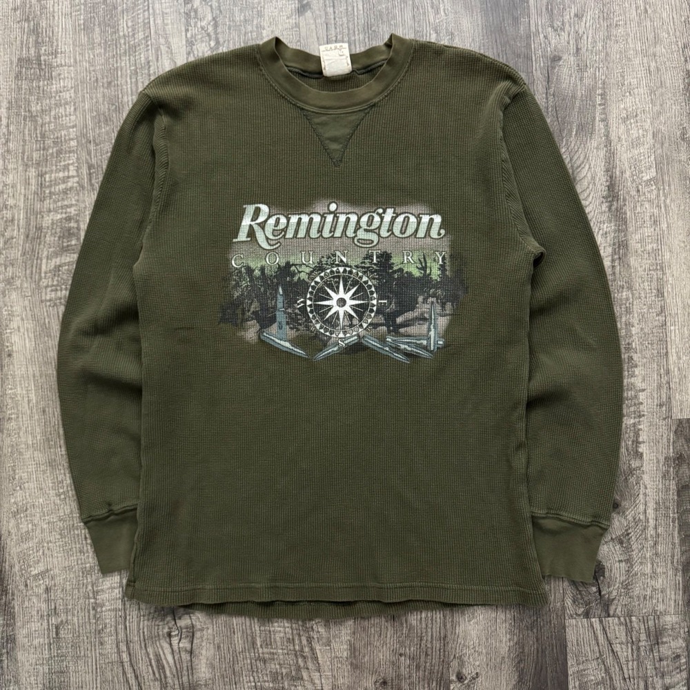 Vtg Y2K Remington Country Hunting Guns Thermal Long Sleeve Shirt Green XL